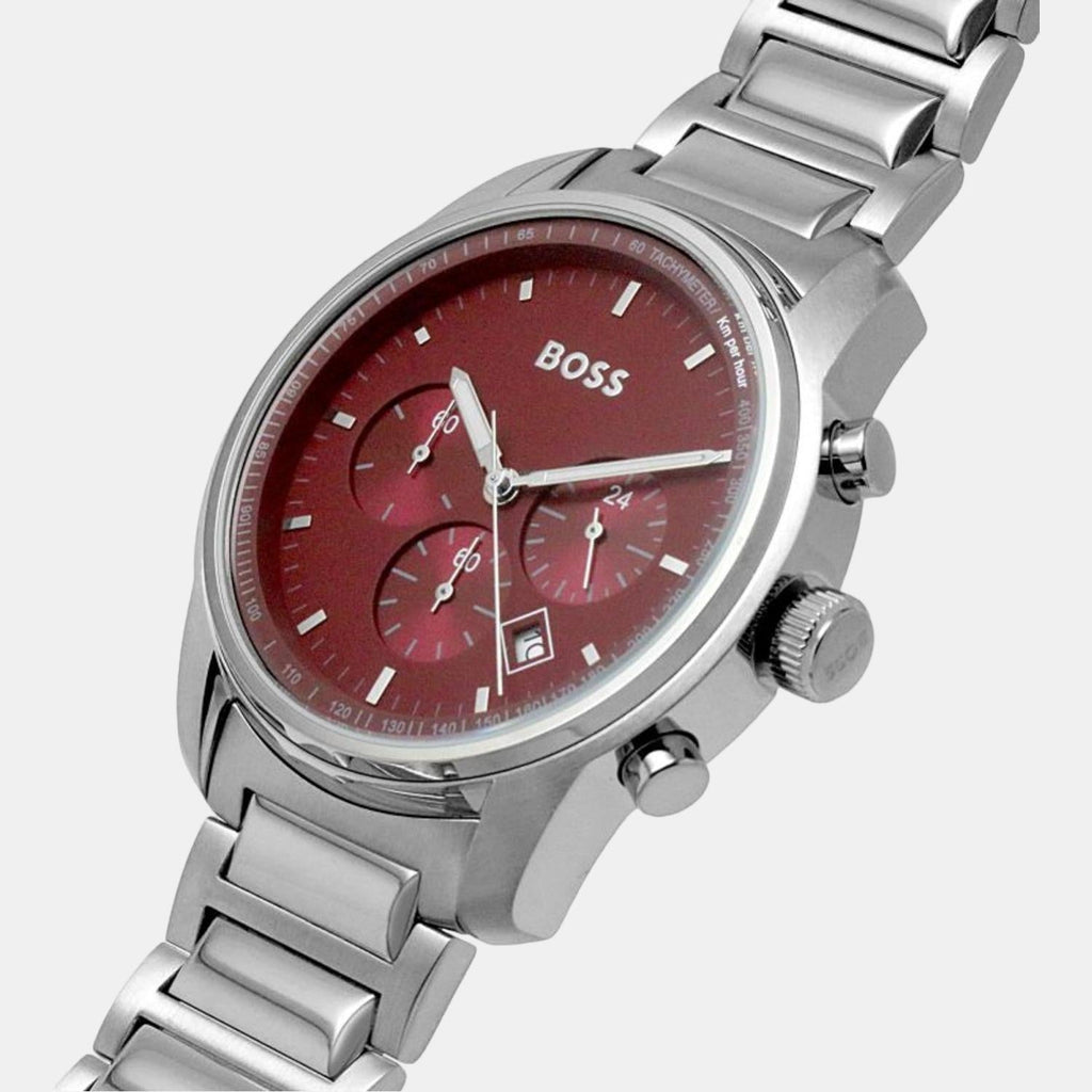 Hugo Boss Trace Chronograph Red Dial Silver Steel Strap Watch For Men - 1514004 Buy Now By Hugo Boss