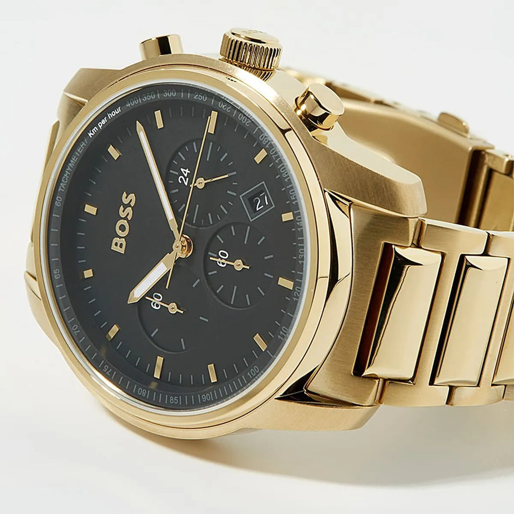 Hugo Boss Trace Chronograph Black Dial Gold Steel Strap Watch For Men - 1514006 Buy Now By Hugo Boss
