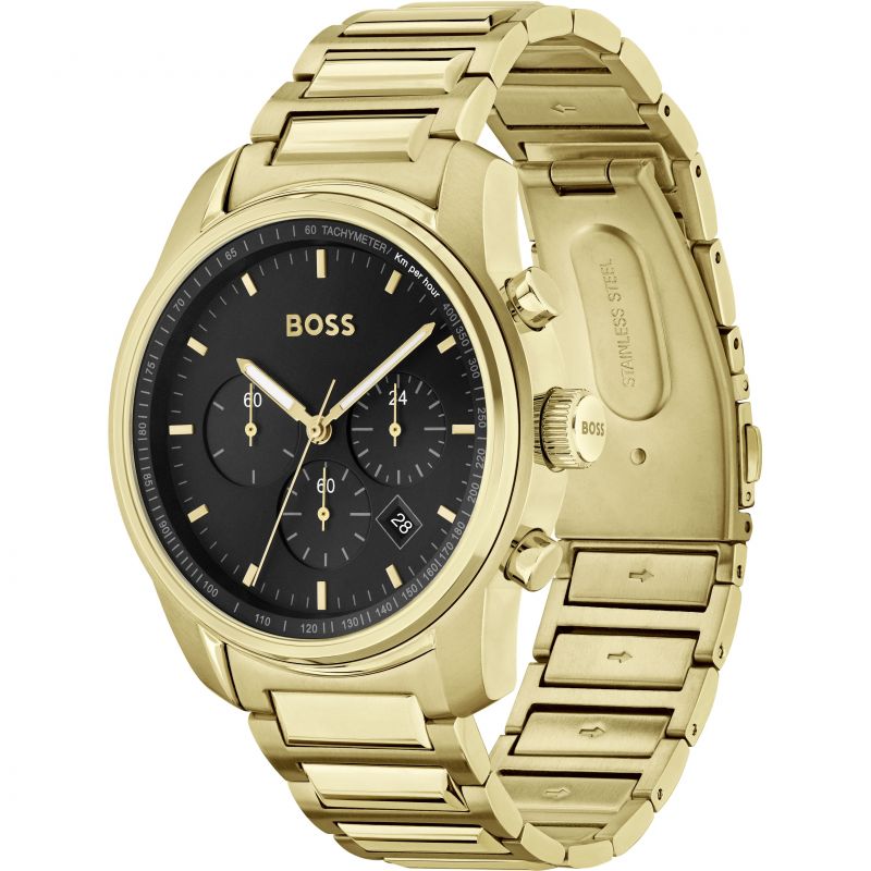 Hugo Boss Trace Chronograph Black Dial Gold Steel Strap Watch For Men - 1514006 Buy Now By Hugo Boss