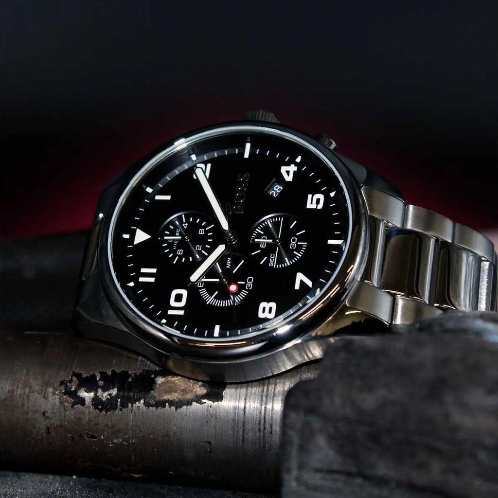 Hugo Boss View Chronograph Black Dial Silver Steel Strap Watch For Men - 1514008 Buy Now By Hugo Boss