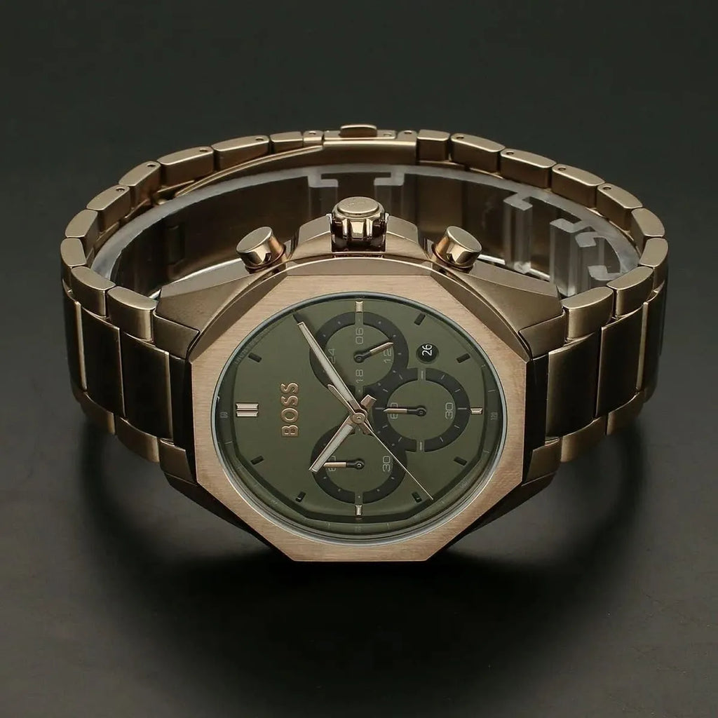 Hugo Boss Classic Chronograph Green Dial Beige Gold Steel Strap Watch For Men - 1514019 Buy Now By Hugo Boss