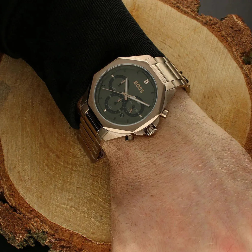 Hugo Boss Classic Chronograph Green Dial Beige Gold Steel Strap Watch For Men - 1514019 Buy Now By Hugo Boss