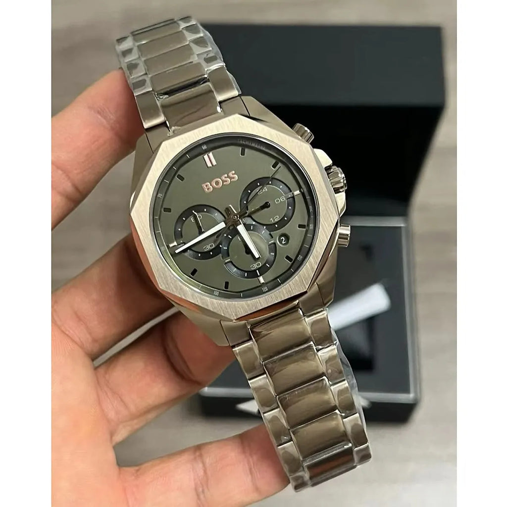 Hugo Boss Classic Chronograph Green Dial Beige Gold Steel Strap Watch For Men - 1514019 Buy Now By Hugo Boss