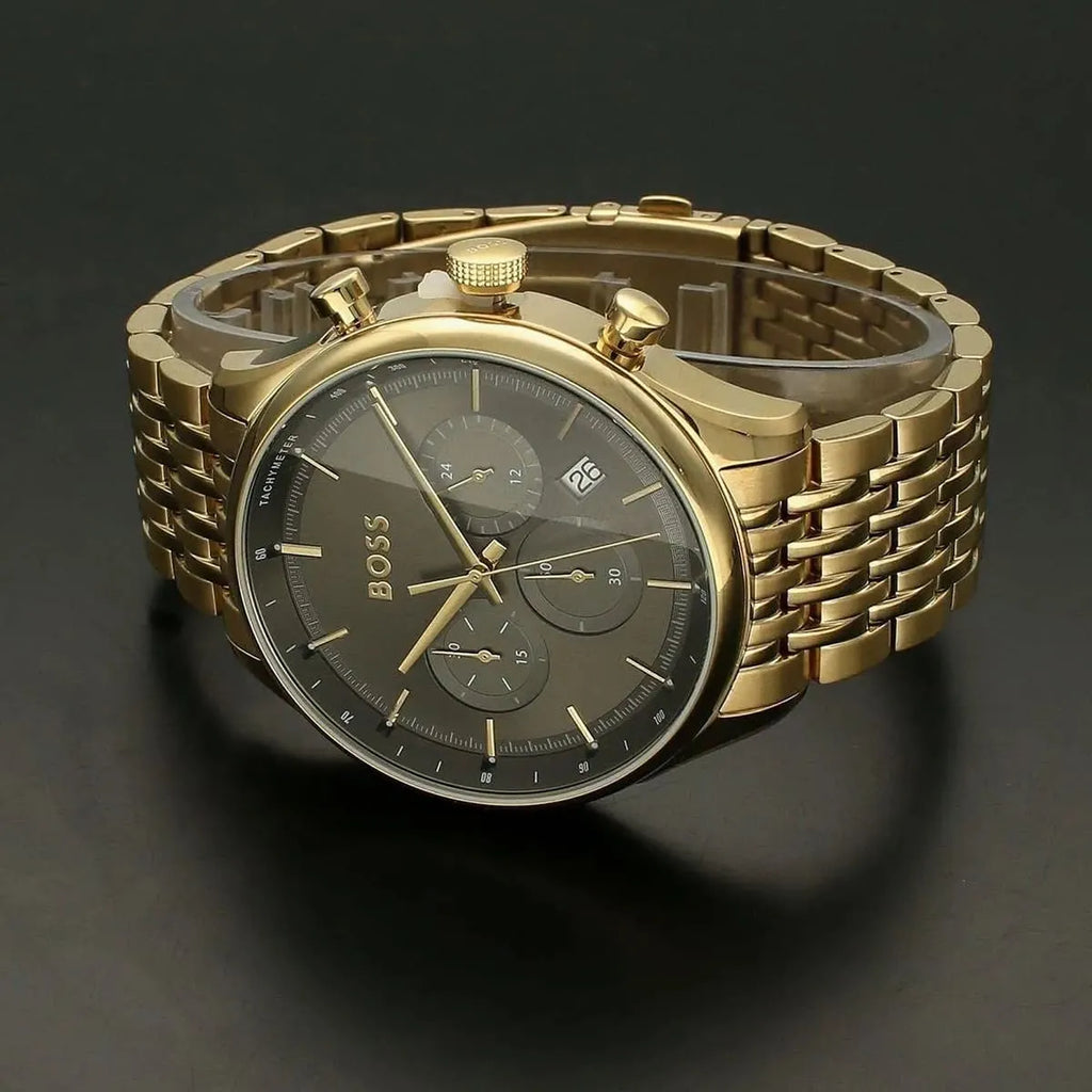 Hugo Boss Gregor Chronograph Grey Dial Gold Steel Strap Watch For Men - 1514051 Buy Now By Hugo Boss