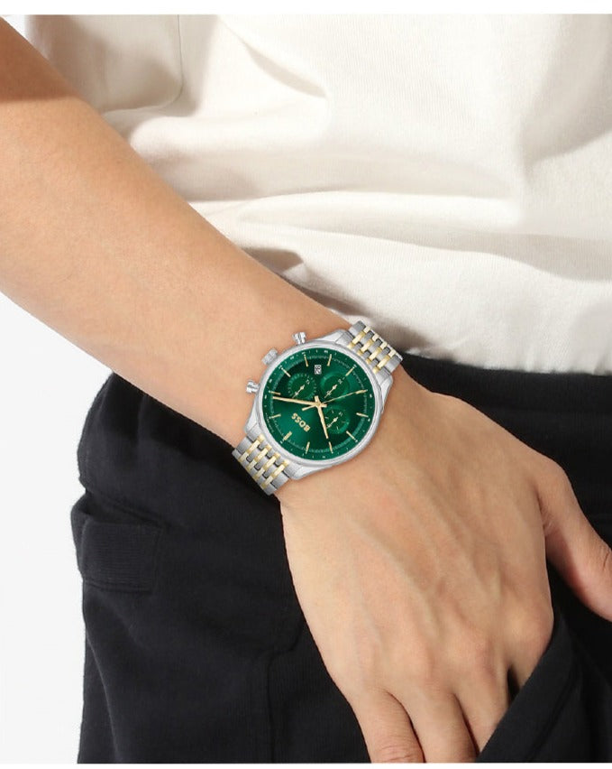 Hugo Boss Gregor Chronograph Green Dial Two Tone Steel Strap Watch For Men - 1514081 Buy Now By Hugo Boss