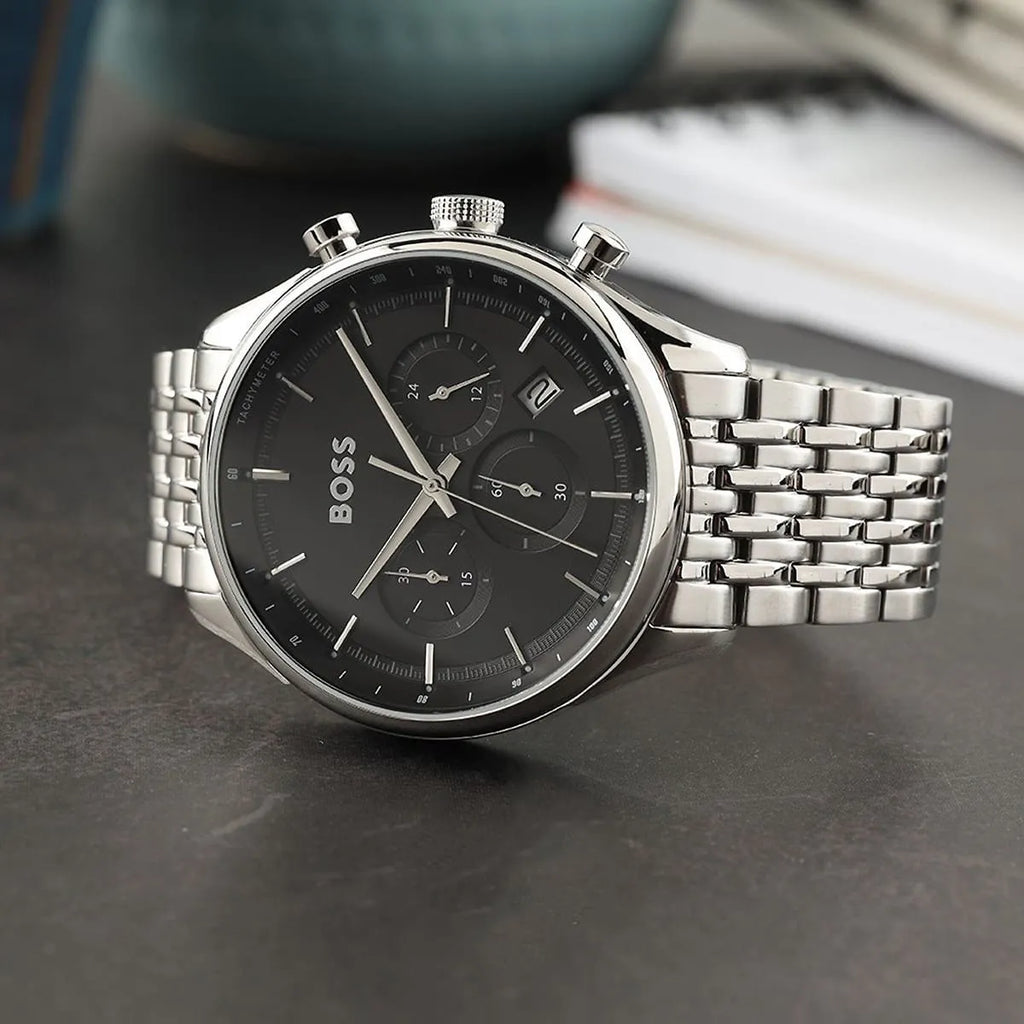 Hugo Boss Gregor Chronograph Black Dial Silver Steel Strap Watch For Men - 1514082 Buy Now By Hugo Boss