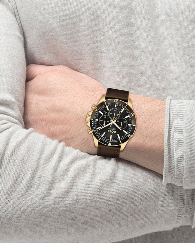 Hugo Boss Troper Chronograph Black Dial Brown Leather Strap Watch For Men - 1514100 Buy Now By Hugo Boss