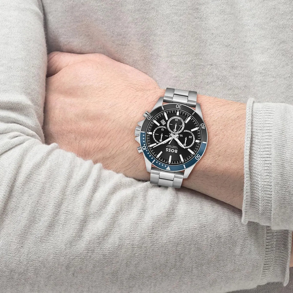 Hugo Boss Troper Chronograph Black Dial Silver Steel Strap Watch For Men - 1514101 Buy Now By Hugo Boss