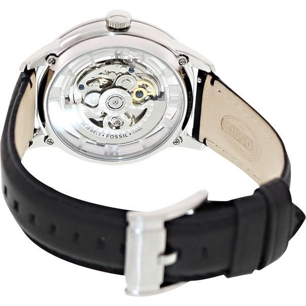 Fossil Townsman Automatic Skeleton Silver Dial Black Leather Strap Watch for Men - ME3041 Buy Now By Fossil