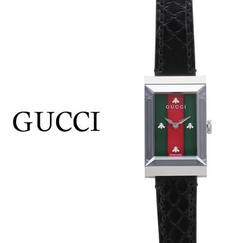 Gucci G-Frame Mother of Pearl Green & Red Dial Black Leather Strap Watch For Women - YA147403 Buy Now By Gucci