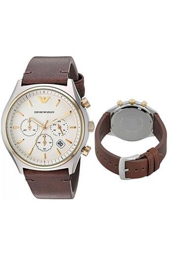 Emporio Armani Chronograph White Dial Brown Leather Strap Watch For Men - AR11033 Buy Now By Emporio Armani