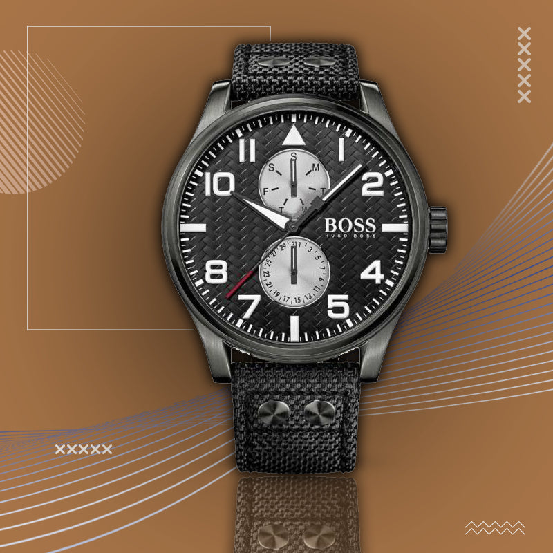 Hugo Boss Aeroliner Maxx Quartz Black Dial Black Nylon Strap Watch For Men - HB1513086 Buy Now By Hugo Boss
