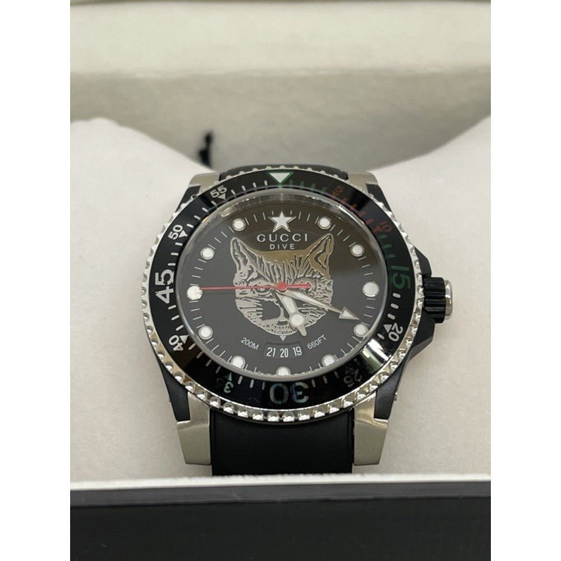 Gucci Dive Feline Black Dial Black Rubber Strap Watch For Men - YA136320 Buy Now By Gucci