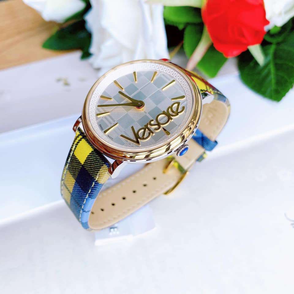 Versace V-Circle The Clans Edition Silver Dial Multicolor Leather Strap Watch for Women - VE8100118 Buy Now By Versace