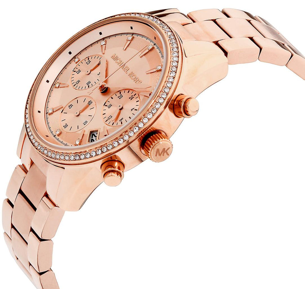 Michael Kors Ritz Chronograph Rose Gold Dial Rose Gold Steel Strap Watch for Women - MK6357 Buy Now By Michael Kors