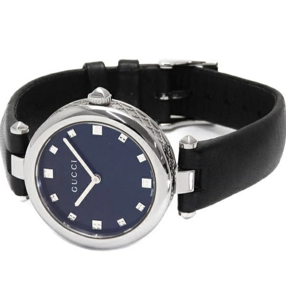 Gucci Diamantissima Diamonds Black Dial Black Leather Strap Watch For Women - YA141403 Buy Now By Gucci