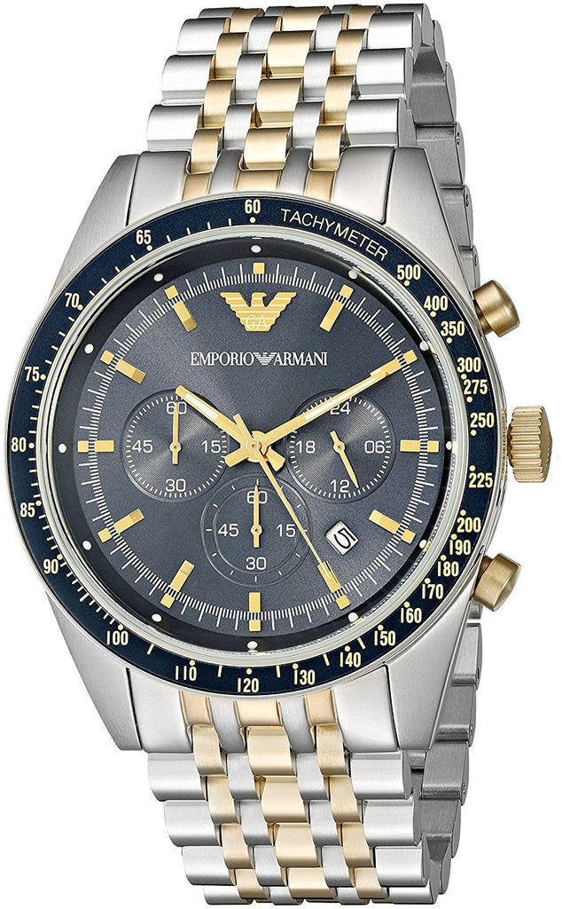 Emporio Armani Tazio Chronograph Blue Dial Gold & Silver Stainless Steel Strap Watch For Men - AR8030 Buy Now By Emporio Armani