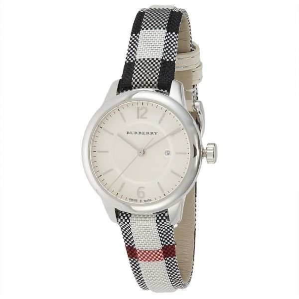 Burberry Classic Stone Silver Dial Horseberry Black Leather Strap Watch for Women - BU10103 Buy Now By Burberry