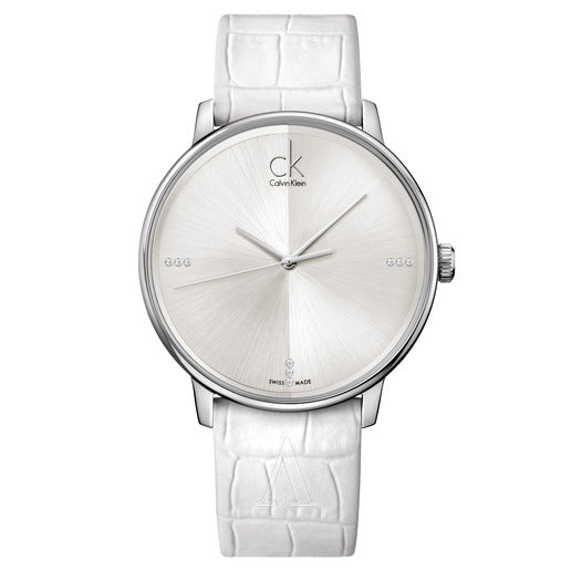 Calvin Klein Accent Silver Dial White Leather Strap Watch for Men - K2Y2X1KW Buy Now By Calvin Klein