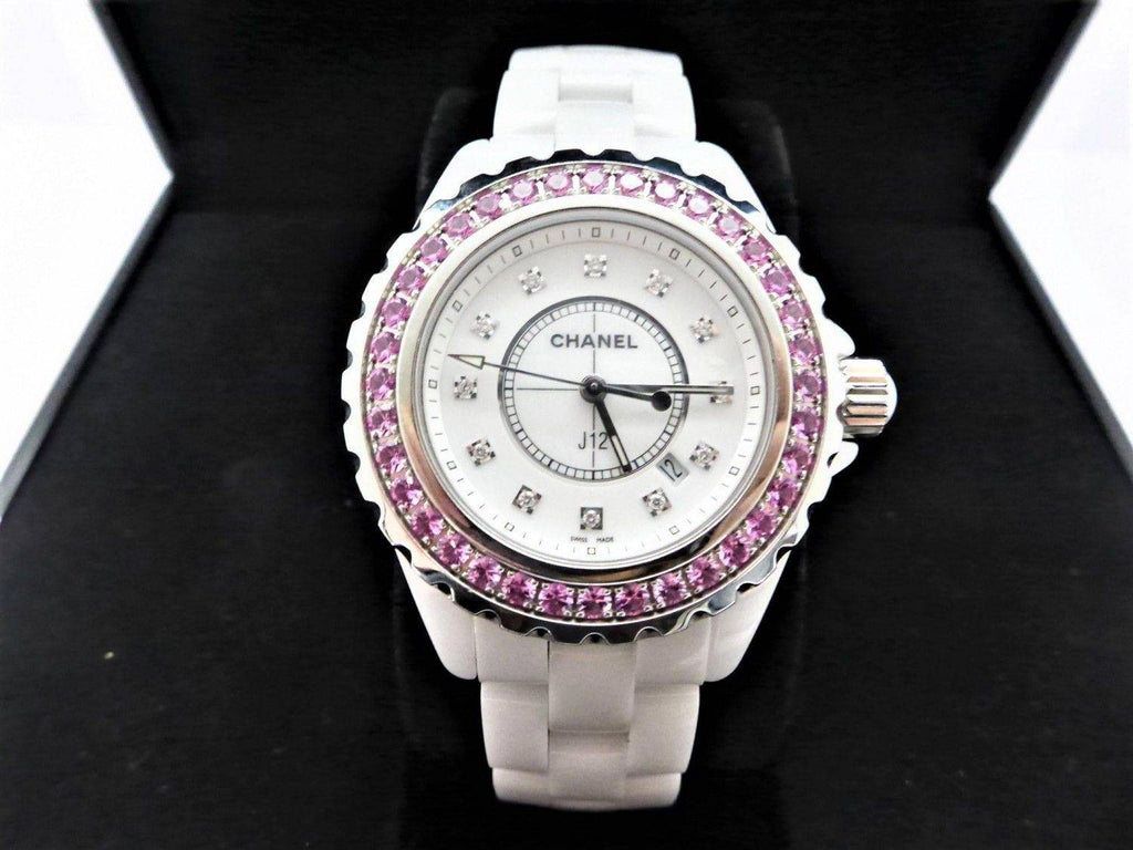 Chanel J12 Sapphire Bezel Ceramic White Dial White Steel Strap Watch for Women - J12 H2010 Buy Now By Chanel