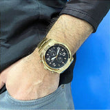 Fossil Bronson Chronograph Black Dial Gold Steel Strap Watch for Men - FS5877 Buy Now By Fossil