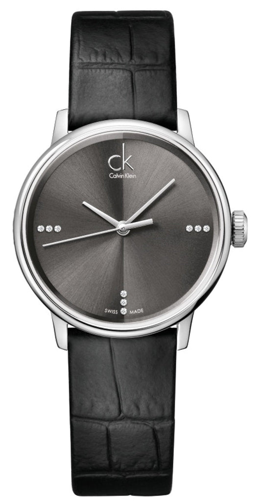 Calvin Klein Grey Dial Black Leather Strap Watch for Women - K2Y2Y1CU Buy Now By Calvin Klein