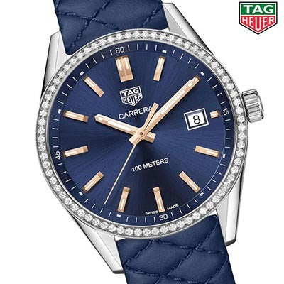Tag Heuer Carrera Quartz Diamonds Blue Dial Blue Leather Strap Watch for Women - WAR1114.FC6391 Buy Now By Tag Heuer