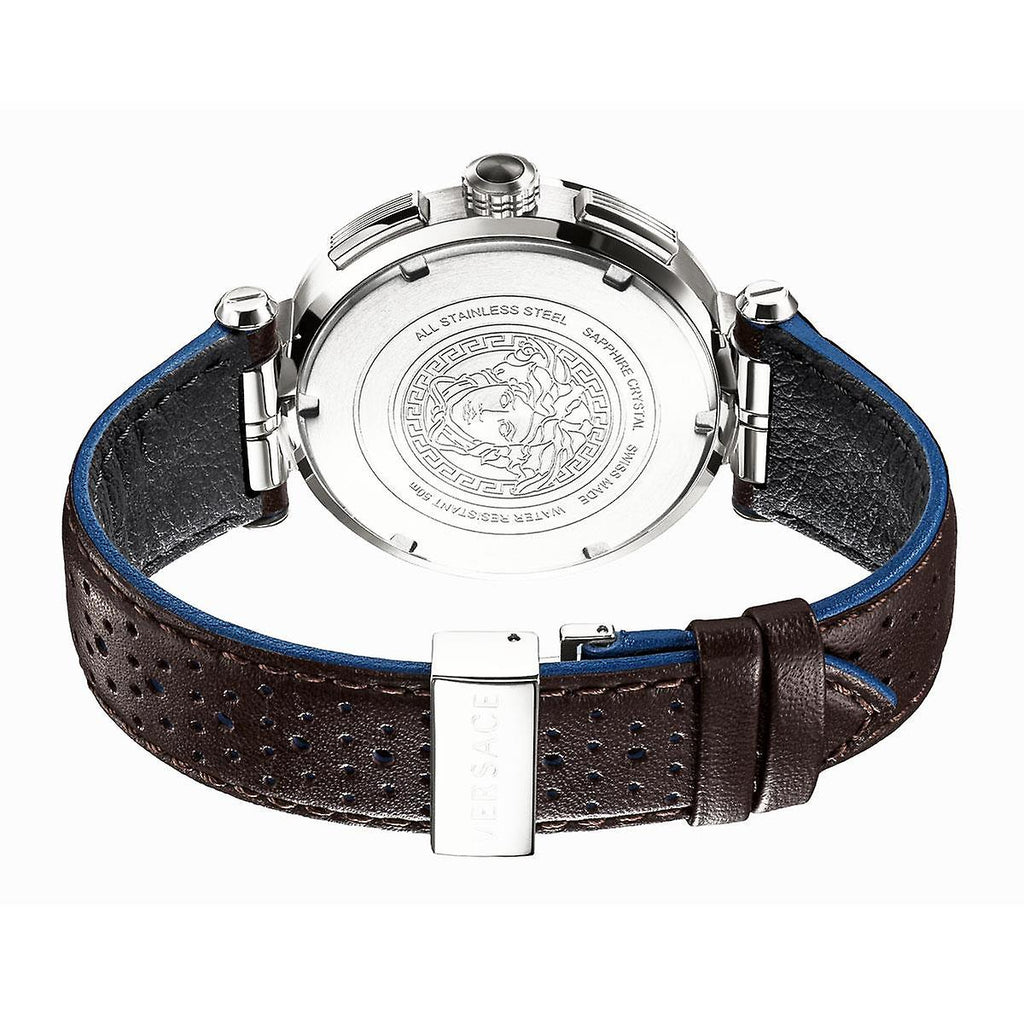Versace Aion Chronograph White Dial Brown Leather Strap Watch for Men - VBR010017 Buy Now By Versace