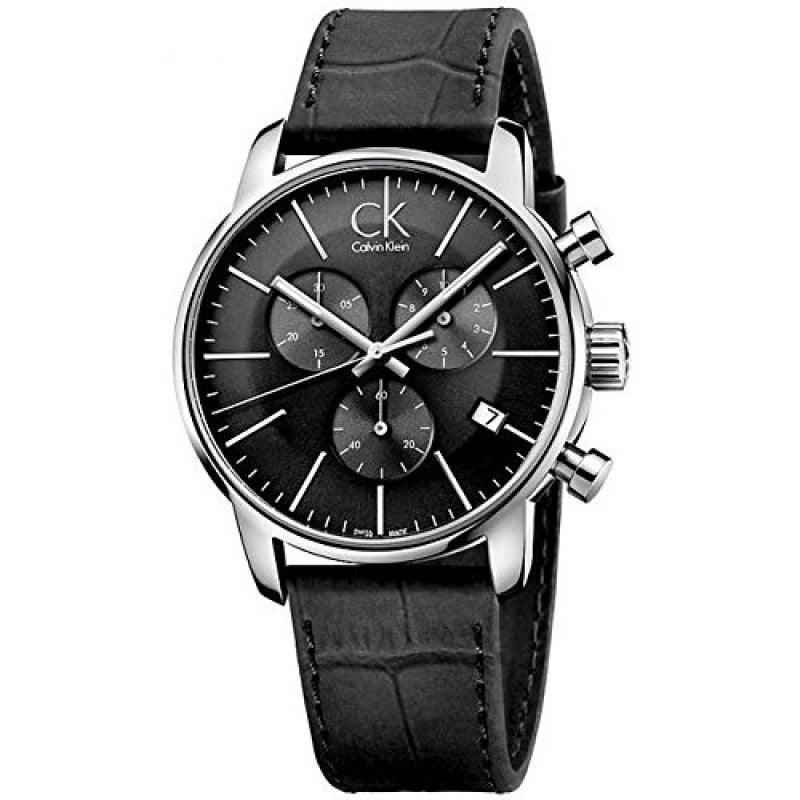 Calvin Klein Post Minimal Chronograph Black Dial Black Leather Strap Watch for Men - K7627107 Buy Now By Calvin Klein
