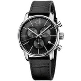 Calvin Klein Post Minimal Chronograph Black Dial Black Leather Strap Watch for Men - K7627107 Buy Now By Calvin Klein