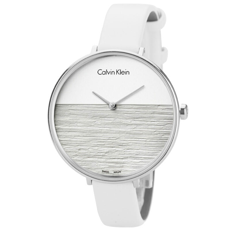 Calvin Klein Rise White Grey Dial White Leather Strap Watch for Women - K7A231L6 Buy Now By Calvin Klein