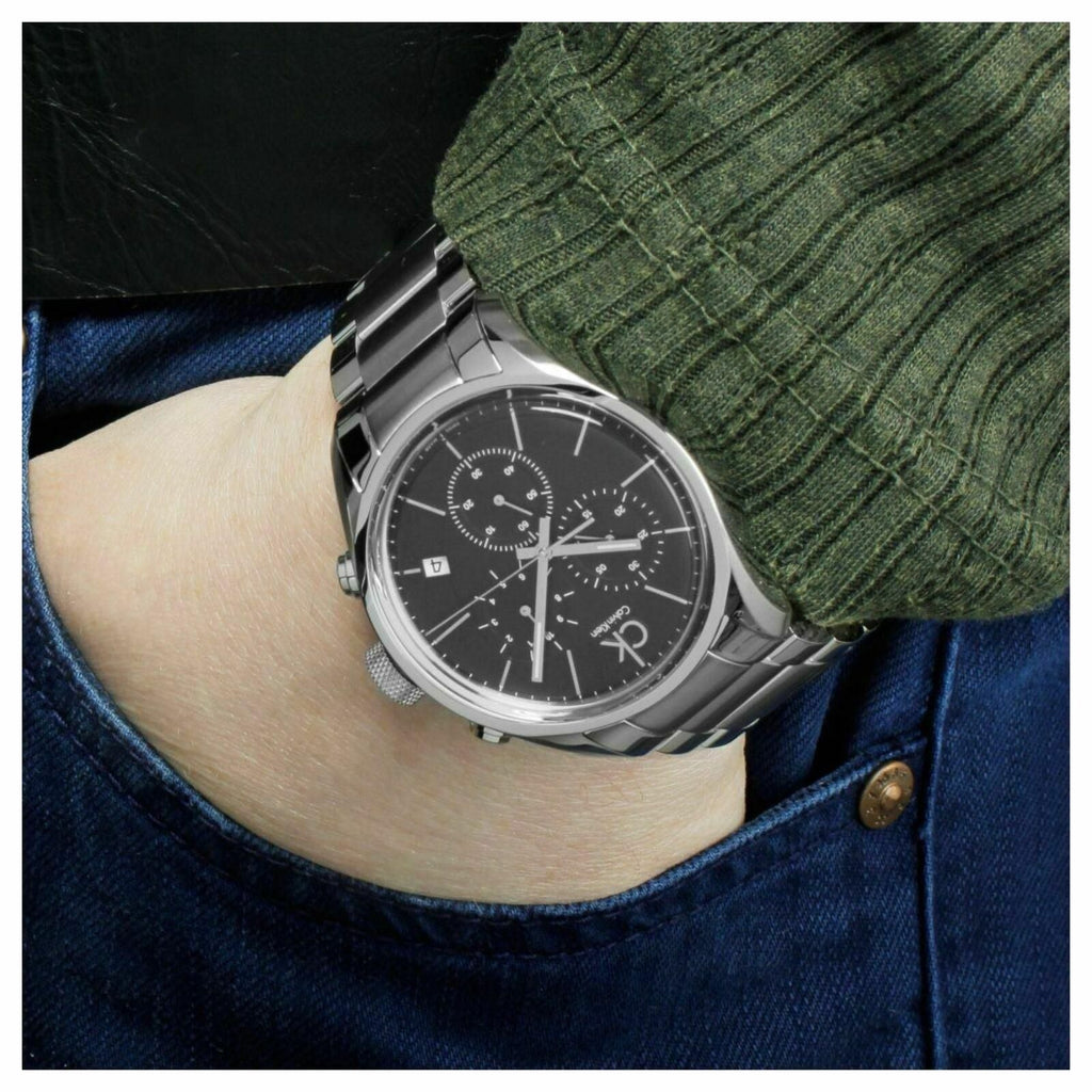 Calvin Klein Masculine Chronograph Black Dial Silver Steel Strap Watch for Men - K2H27104 Buy Now By Calvin Klein