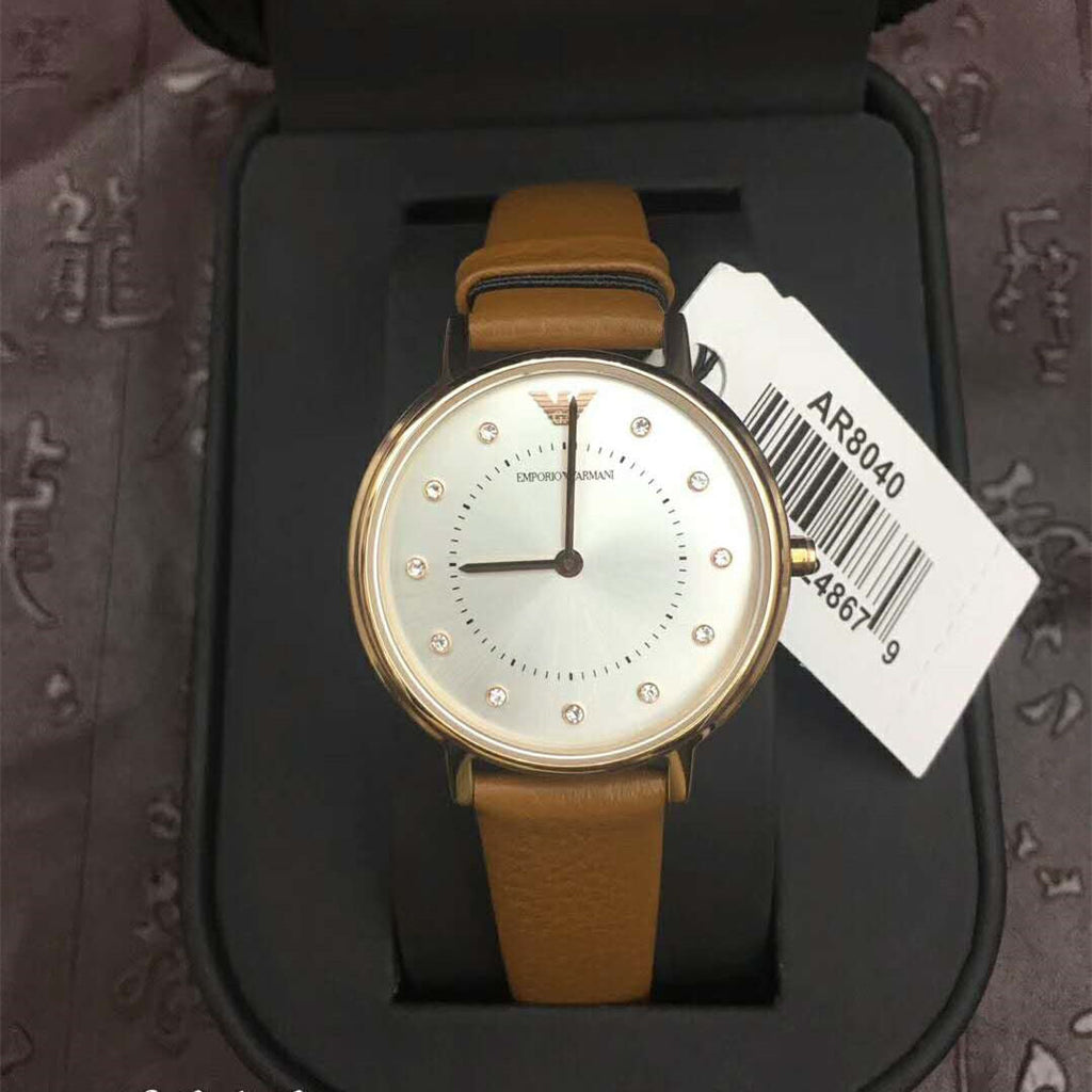 Emporio Armani Classic Analog Silver Dial Brown Leather Strap Watch For Women - AR8040 Buy Now By Emporio Armani