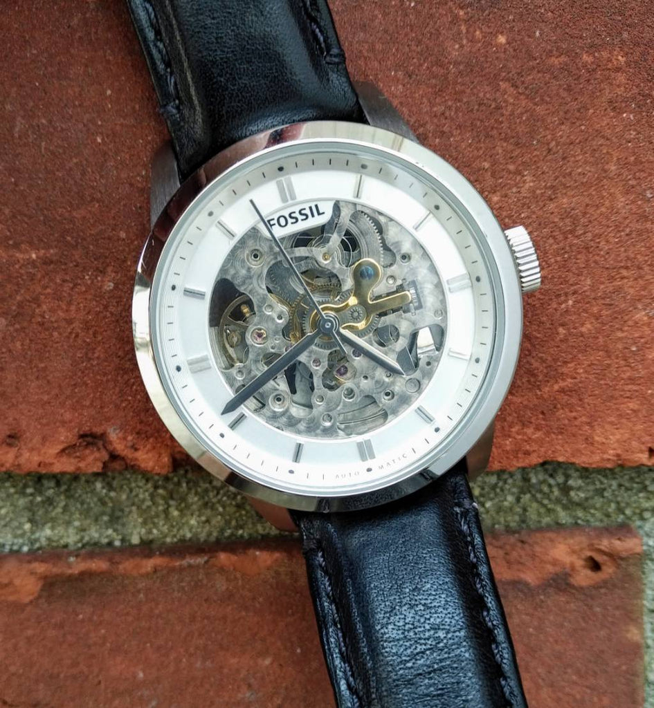 Fossil Townsman Automatic Skeleton White Dial Black Leather Strap Watch for Men - ME3085 Buy Now By Fossil