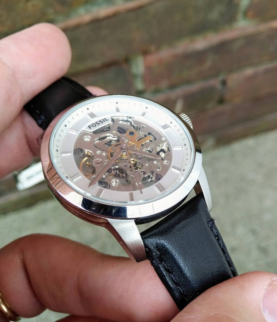 Fossil Townsman Automatic Skeleton White Dial Black Leather Strap Watch for Men - ME3085 Buy Now By Fossil