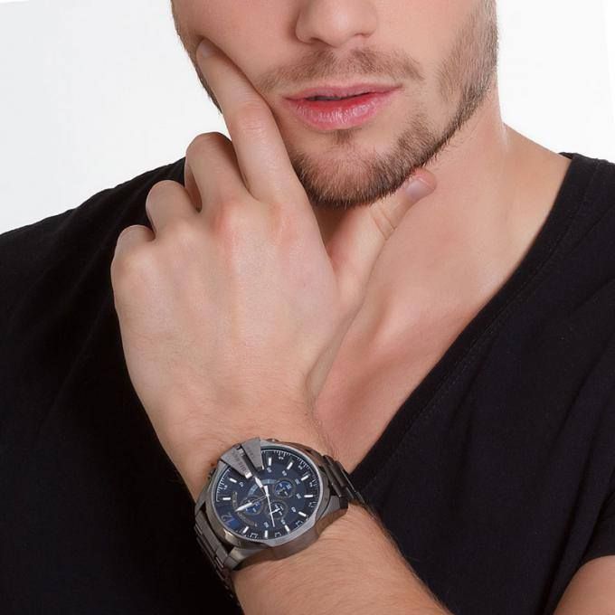 Diesel Mega Chief Chronograph Blue Dial Black Steel Strap Watch For Men - DZ4329 Buy Now By Diesel