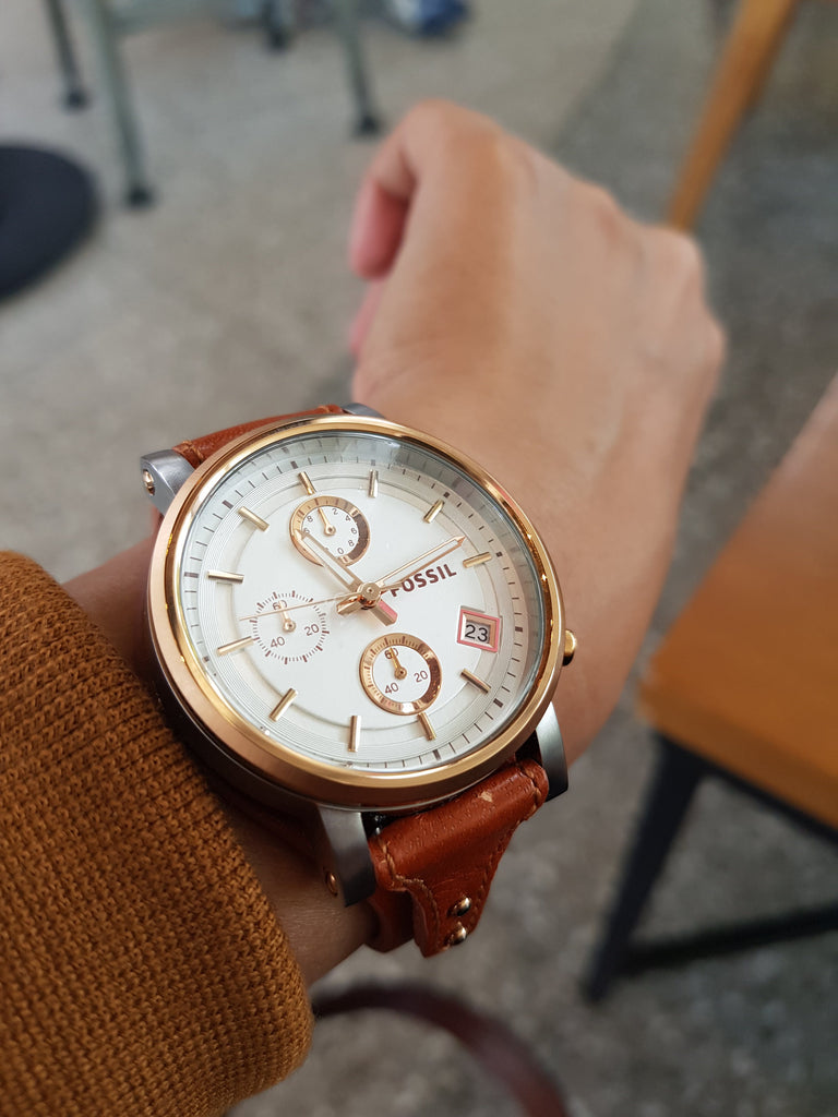 Fossil Boyfriend Chronograph White Dial Brown Leather Strap Watch for Women - ES3837 Buy Now By Fossil