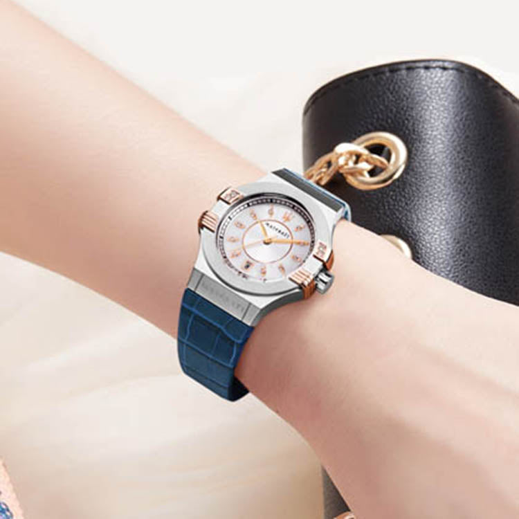 Maserati Potenza Diamonds Silver Dial Blue Leather Strap Watch For Women - R8851108502 Buy Now By Maserati