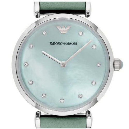 Emporio Armani Gianni T Bar Mother Of Pearl Blue Dial Blue Leather Strap Watch For Women - AR1959 Buy Now By Emporio Armani
