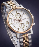 Fossil Boyfriend Chronograph White Dial Two Tone Steel Strap Watch for Women - ES3840 Buy Now By Fossil