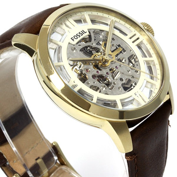 Fossil Townsman Automatic Skeleton Gold Dial Brown Leather Strap Watch for Men - ME3043 Buy Now By Fossil