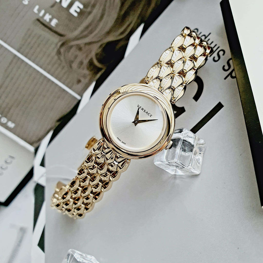 Versace V-Flare Quartz Silver Dial Gold Steel Strap Watch for Women - VEBN00718 Buy Now By Versace