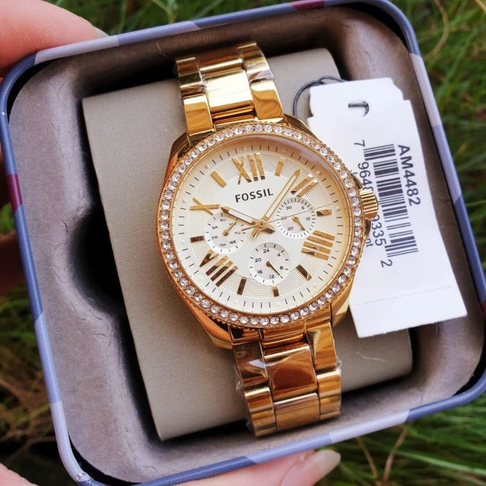 Fossil Cecile Chronograph Gold Dial Gold Steel Strap Watch for Women - AM4482 Buy Now By Fossil