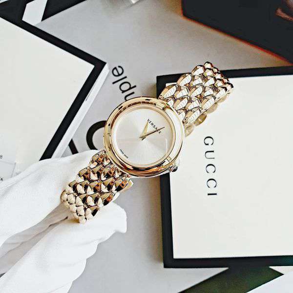 Versace V-Flare Quartz Silver Dial Gold Steel Strap Watch for Women - VEBN00718 Buy Now By Versace