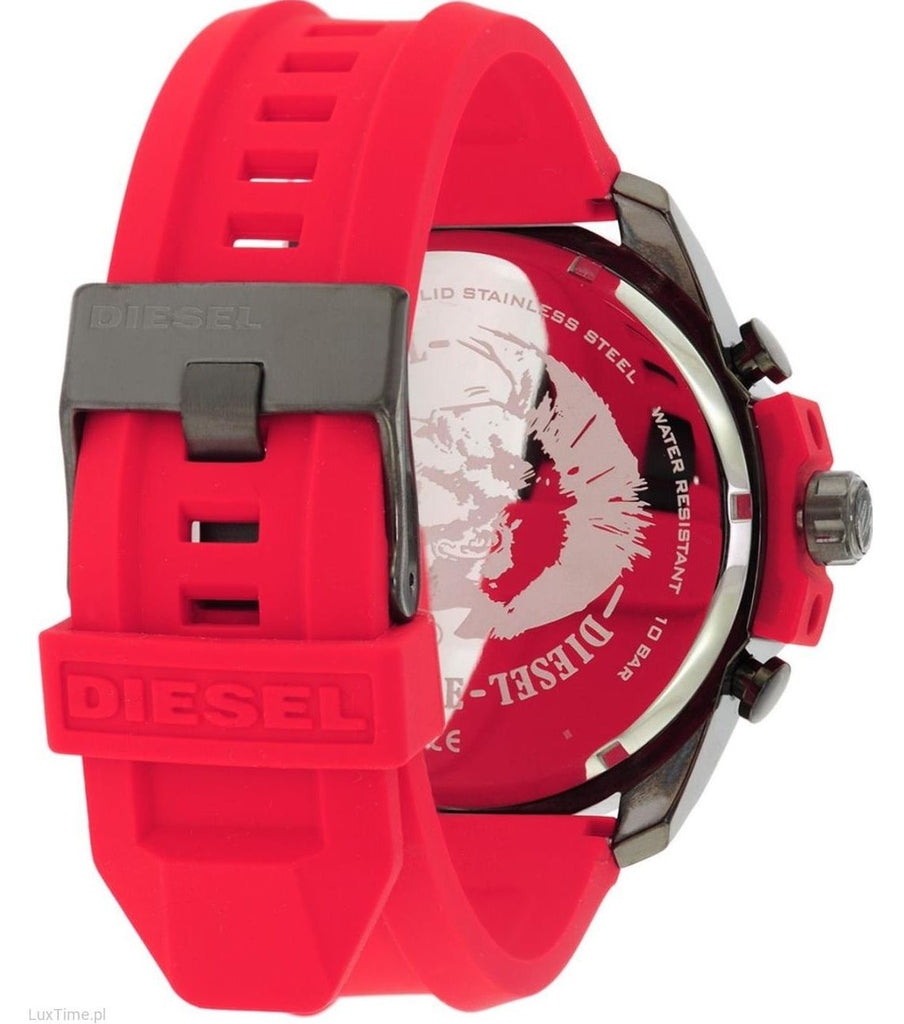 Diesel Mega Chief Chronograph Black Dial Red Silicone Strap Watch For Men - DZ4427 Buy Now By Diesel