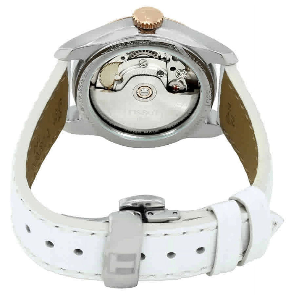 Tissot T-Classic Powermatic 80 Mother of Pearl Silver Dial White Leather Strap Watch For Women - T108.208.26.117.00 Buy Now By Tissot
