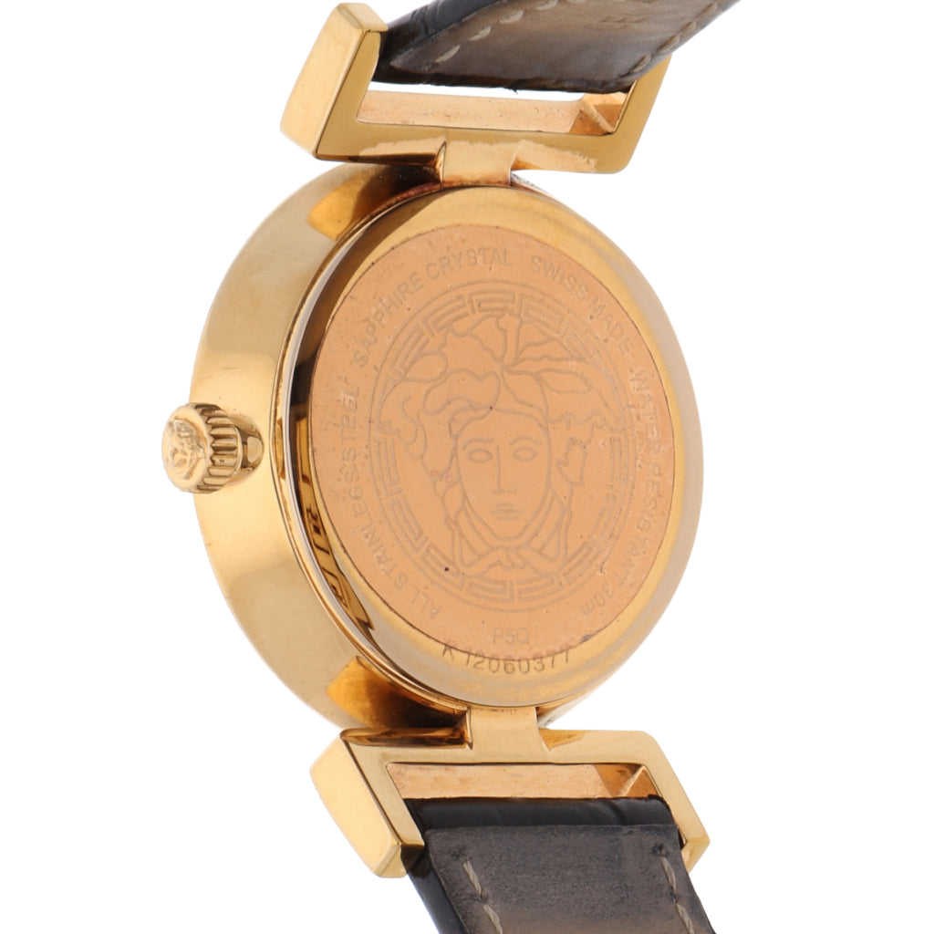 Versace V Metal Icon Gold Dial Brown Strap Watch for Women - VLC130016 Buy Now By Versace