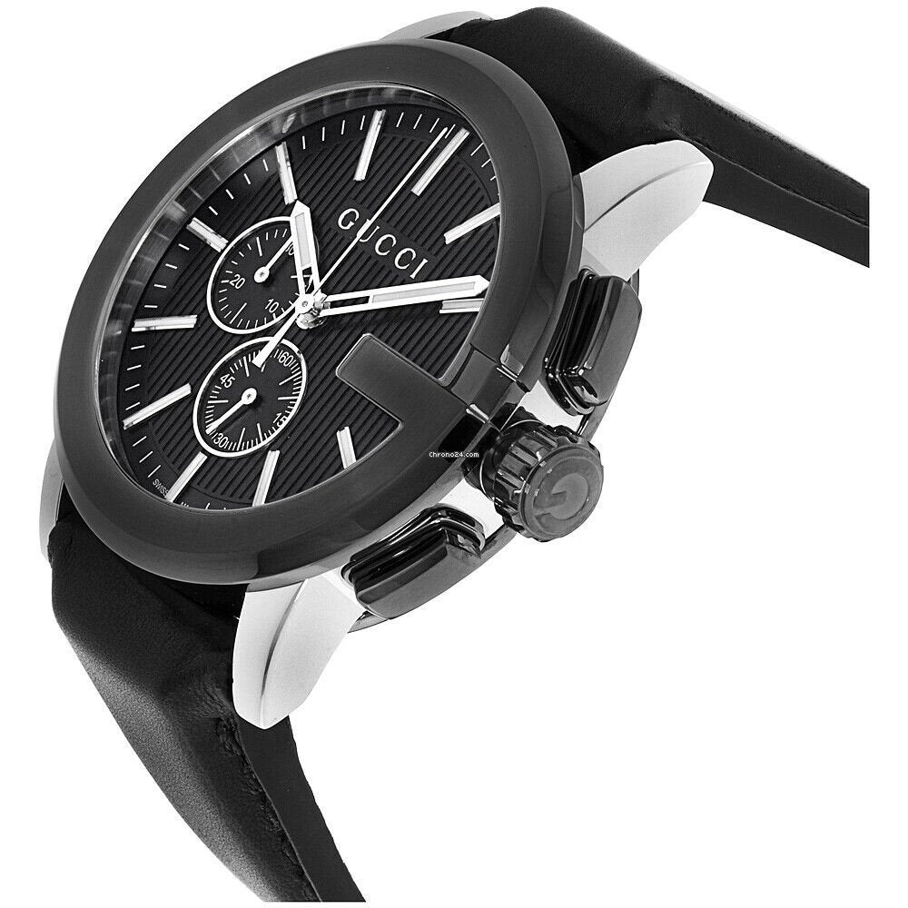 Gucci G Chrono Black Dial Black Leather Strap Watch For Men - YA101205 Buy Now By Gucci