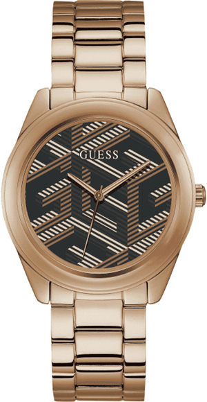 Guess Cubed Analog Black Dial Rose Gold Steel Strap Watch For Women - GW0607L3 Buy Now By Guess