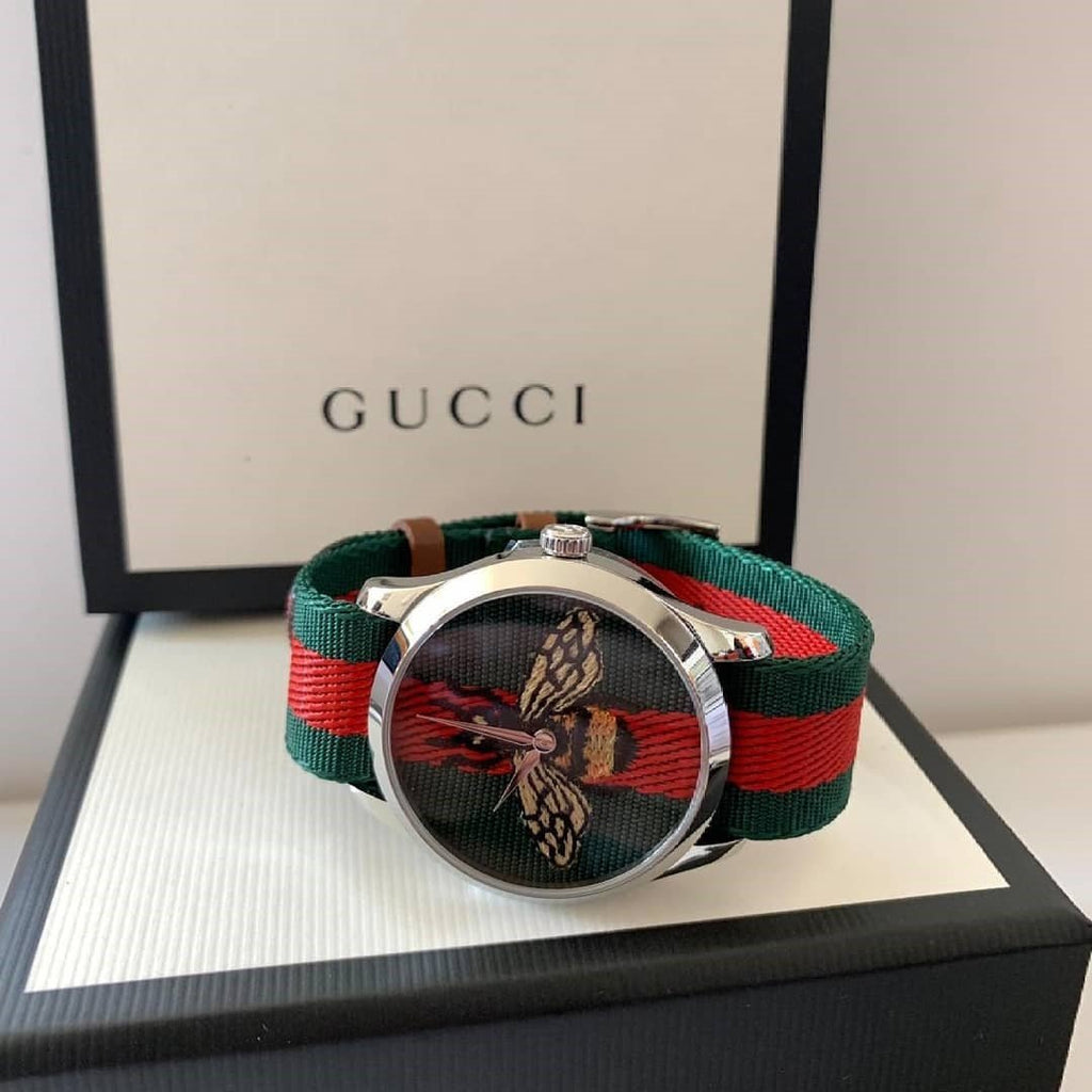 Gucci Le Marche des Merveilles Red & Green Dial Red & Green Nylon Strap Unisex Watch - YA1264060 Buy Now By Gucci